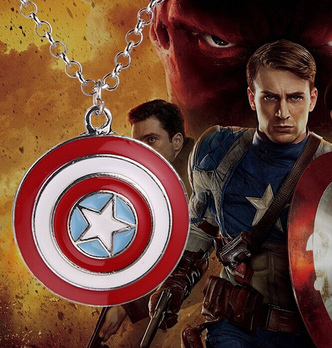 2015 New Hot Movie Film Jewelry American superhero Captain America Shield Pendant Necklace logo jewelry Star