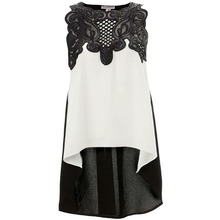 New Hot summer Style women fashion Sleeveless blouse Top sexy lace Splicing chiffon Blouses Shirts