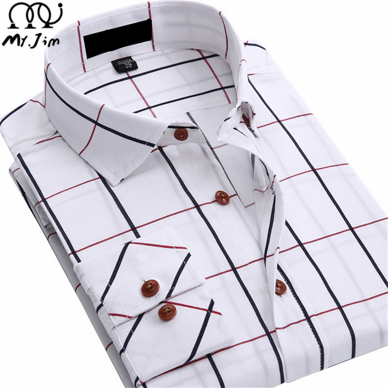 MR JIM 2016 new men s cotton shirt font b plaid b font long Sleeve casual
