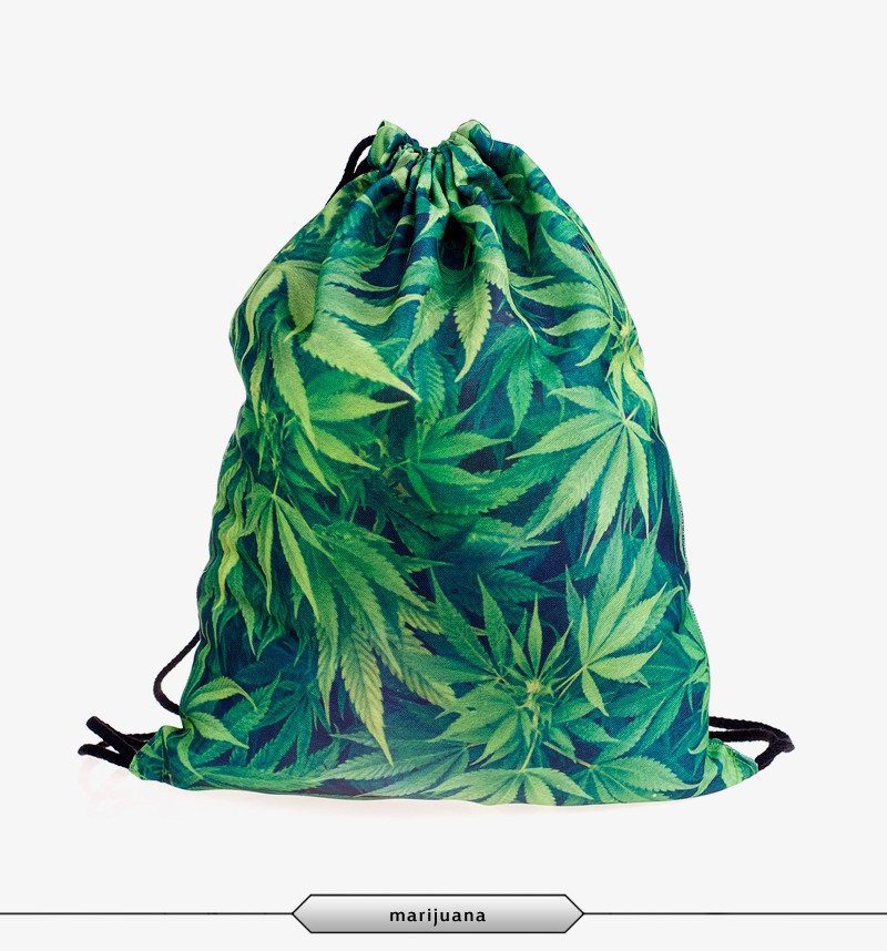 2015 New Fashion Escolar Backpack 3D Print Weed Softback Women Mochila Feminina Harajuku Drawstring Bag Unisex