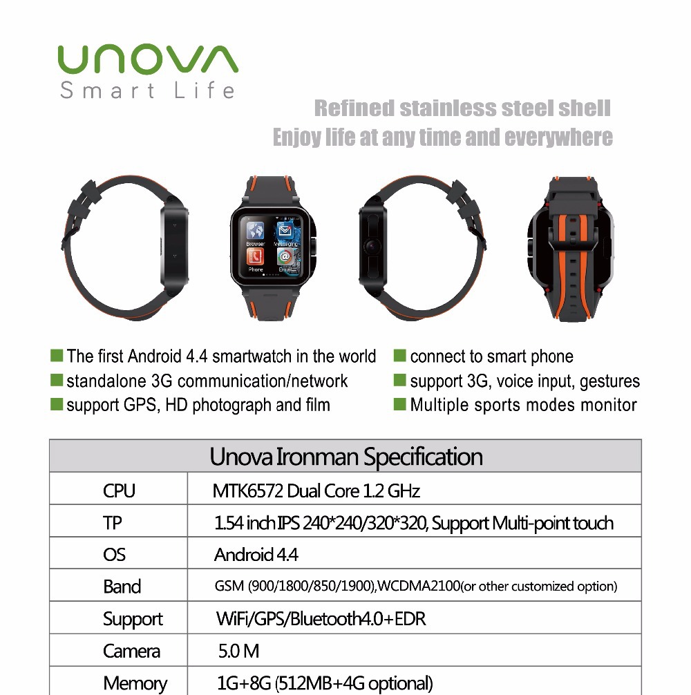 UNOVA IRON MAN Android 4 4 Bluetooth GPS IP67 Waterproof WCDMA 3G WiFi Smartwatch Phone1 54