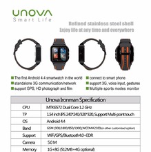 UNOVA IRON MAN Android 4.4 Bluetooth GPS Waterproof Smartwatch Phone1.54″ Dual-Core 1GB/8GB Camera WIFI GPS