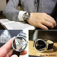 Newly Unisex Charm Glass Hollow Triangle Dial Faux Leather Analog Quartz Wrist Watch