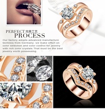 Free Shipping Fabulous Heart Shape Wide Finger Rings Real 18K Rose Gold Plate AAA Zircon Promise