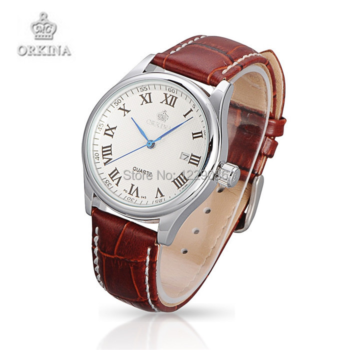 Women Watches ORKINA Brand Leather Quartz Wristwatches Fashion Casual Watches Gift For Ladies Brown Color
