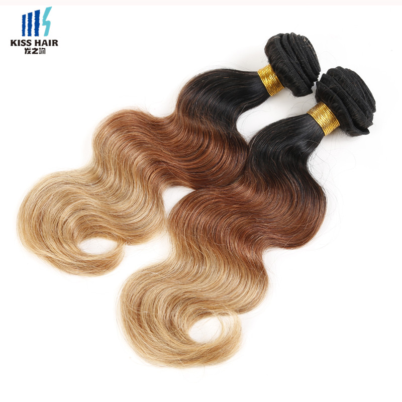 2 Bundle 12-26inch Ombre Hair Extensions T1b/33/27 Peruvian Body Wave Ombre Weave Kisshair Fashion 3 tone Colored Peruvian Hair