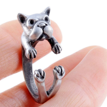 2015 Hot Antique Silver Plated Cute Dog Animal Design Adjustable Size Ring French Bulldog Animal Rings