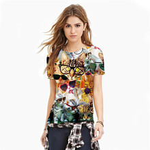 2016 New Women Tees Cute Cat Animals HD Print Funny T-shirts Slim Short Sleeve T shirts Brand Casual Tops High Quality