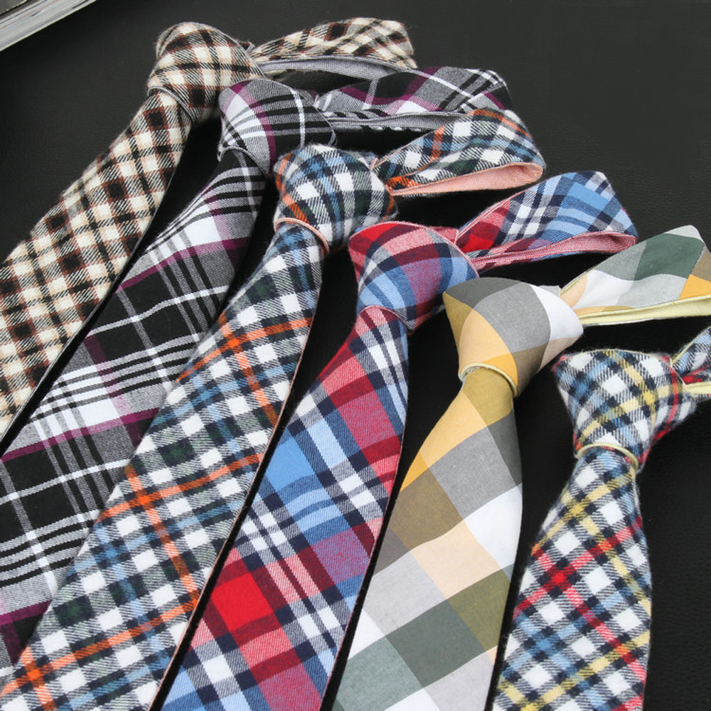 Men Grids font b Tartan b font Plaid Narrow Skinny Necktie Cotton Double sided Tie TSBWT0134