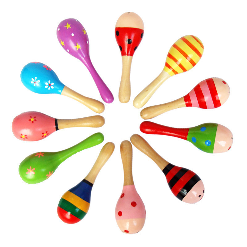 Деревянный Maraca Дерево Погремушки Kids Музыкальный вечере Ребенок Ребенок shaker ToySand молоток древесины молоток цвет деревянные