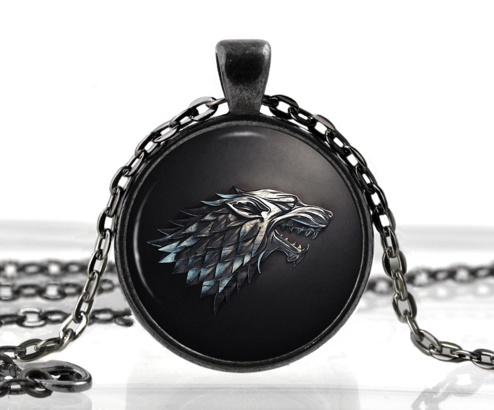 Game of Thrones Necklace Pendant House of Stark Black Wolf Jewelry Gothic Glasses Pendant Necklace Sweater