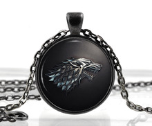 Game of Thrones Necklace Pendant  House of Stark Black Wolf Jewelry Gothic Glasses Pendant Necklace  Sweater Chain Gift For Kids