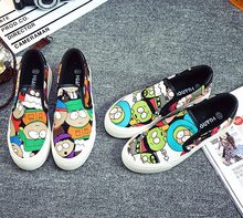 Free shipping 2016 new fashion spring women shoes loafers canvas female platform graffiti cartoon women casual shoes