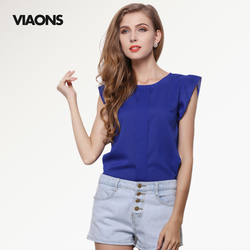[VIAONS] Fashion Plus Size chiffon t-shirt women solid color short-sleeved shirt Feifei sleeve chiffon shirt