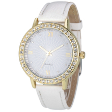 Excellent Quality Newest Watches Fashion Women Diamond Crystal Analog Quartz Wristwatch Rhinestone Lady Dress Leather for Gift