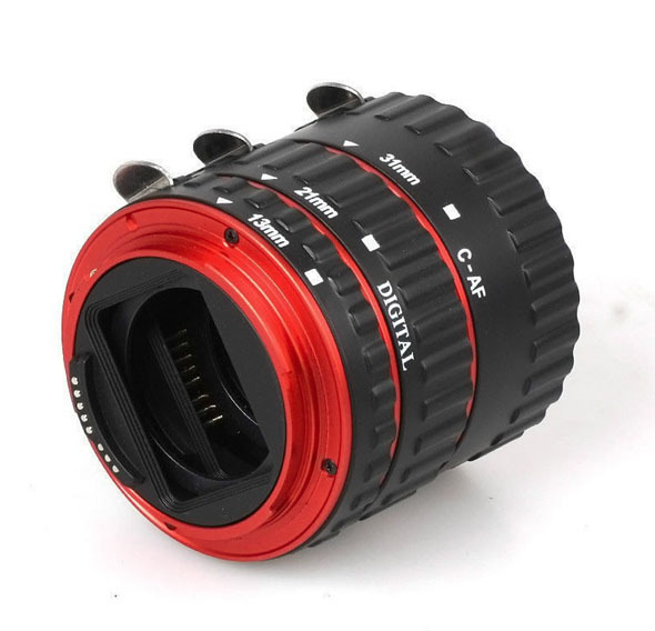 Red Metal Mount Auto Focus AF Macro Extension Tube Ring for Canon EOS EF S Lens