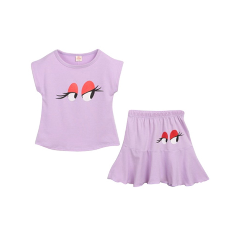 Baby Kids Girls Short Sleeve Tops T Shirt + Skirt 2 Pieces Outfits Set For 2-7Y