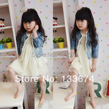 Freeshipping Baby Girls Kids Lace Cowboy Jackets Denim Top Button Outerwear Outfits Jean Coat 2 7T