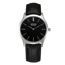 Srozi 5.8 mm hombres clásicos y mujeres pareja relojes limpia delgado negro Dial diseño marca negocios reloj de cuarzo delgada regalo a prueba de agua