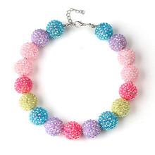 2016 Fashion Chunky Bubblegum Necklace 2Pcs Handmade Pastel Colors Rhinestone Ball Beads Bubble Necklace Toddler Infant