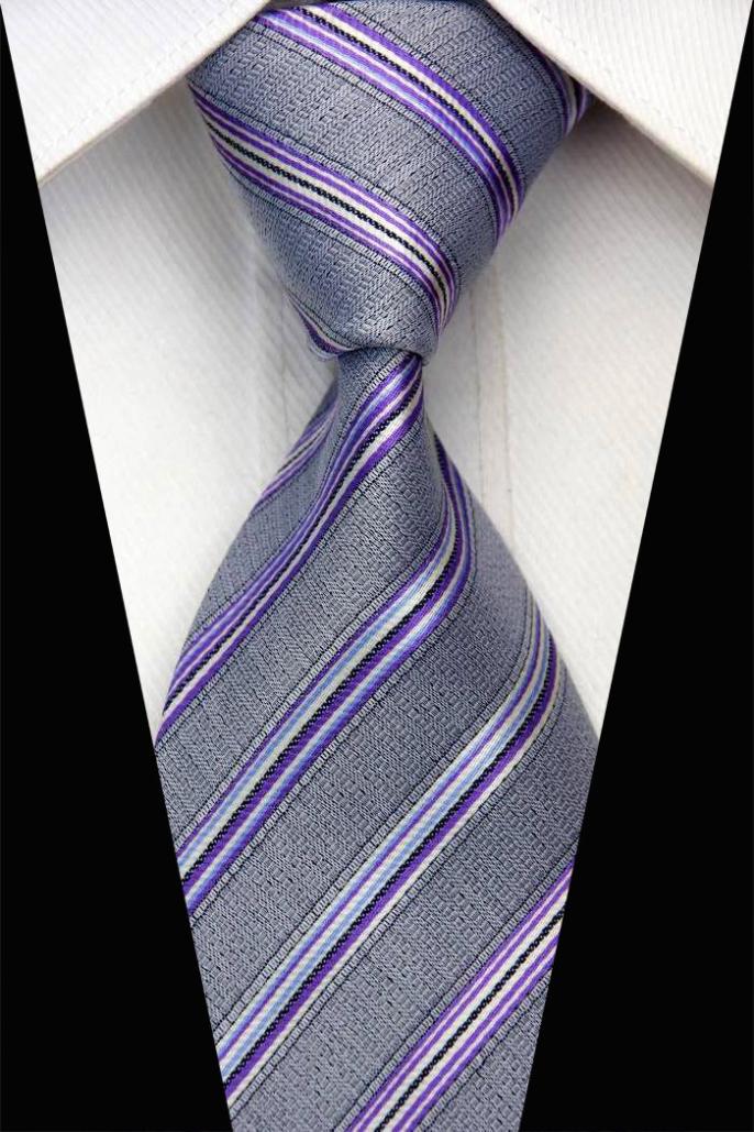 NT0617 Gray Purple Stripes Woven Mens Necktie New Silk Polyester Business Casual Wedding Fashion Knitted Ties