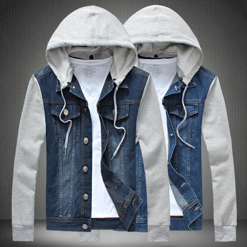 mens denim jacket, cotton sleeves jeans jacket men, Korean detachable casual jacket coat clothes with hood jaqueta plus size