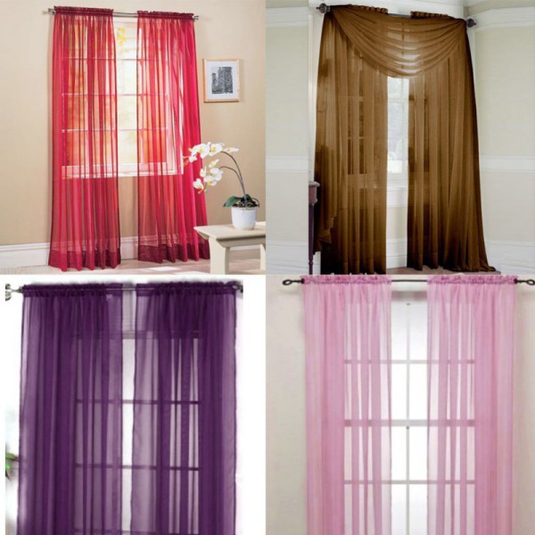 Colorful Door Window Curtains For Living Rroom Drape Panel or Scarf Assorted Scarf Sheer Voile 19