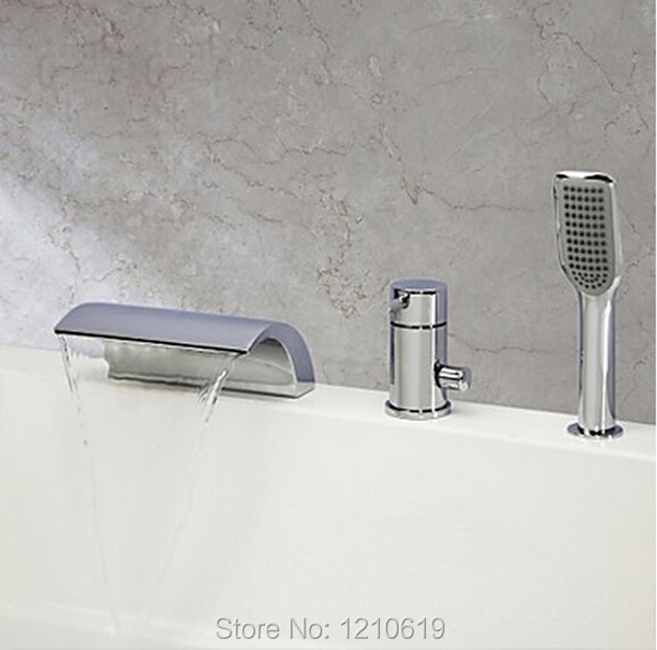 Newly Waterfall Tub Faucet Chrome Finish 3Pcs Shower Bathtub Faucet with ABS Hand Shower Spray Mixer Tap Single Handle