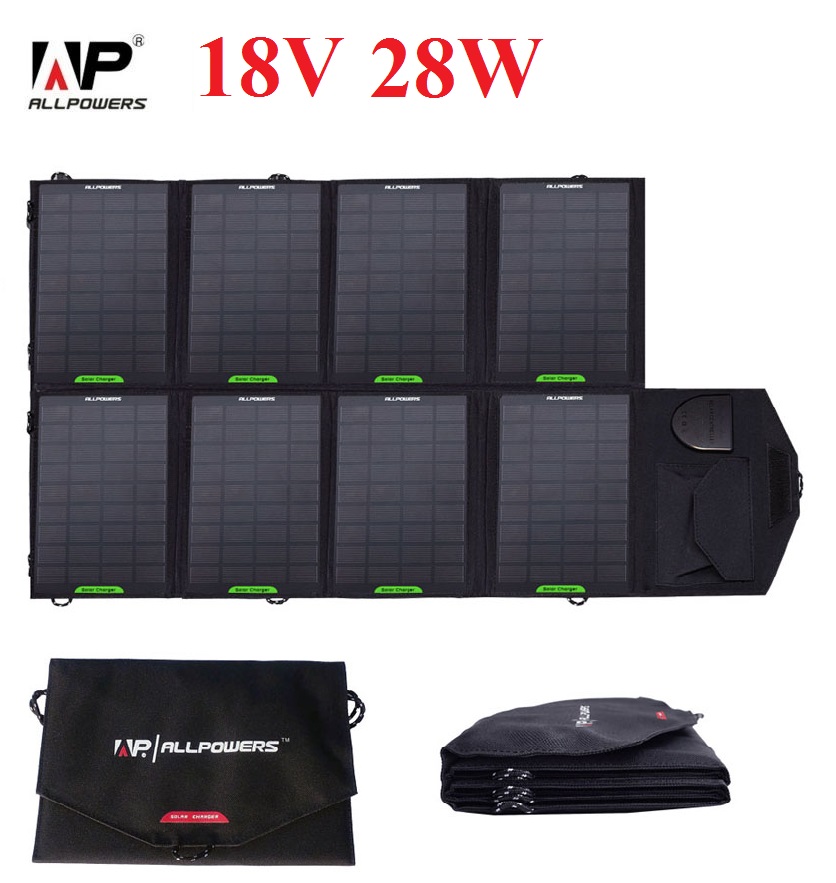 ALLPOWERS 18V 28W Solar Panel Charger Power Bank Ourdoor Camping Charger for Laptop Cell Phone iphone