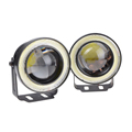2pcs Waterproof Projector LED Fog Light With Lens Halo Angel Eyes Rings COB 30W Xenon White