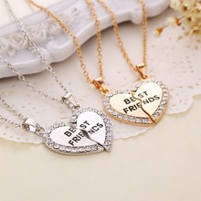 Free shipping 2015 New Fashion Style Broken Heart 2 Parts Best Friend Pendant Necklace Sharing With Your Friend