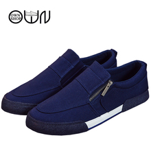 Zip Fashion Shoes Blue Black Flats Causal Shoes For Men Elastic Band Spring Summer Rubber Solid Canvas Adult Breathable OWHSHOP