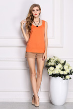 Popular fashion and fresh sweet dress sleeveless chiffon vest candy color pure color render unlined upper