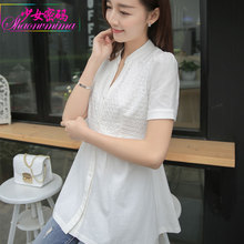 2016 New Fashion Shirt Female V-neck Short-sleeve Top Embroidered Women’s Shirt Women Long Blouse For Ladies
