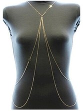 2015 Rihanna Fashion Women Body Chain Double Cross Pendant Bikini Chain Gold Chain Necklace Jewelry Top