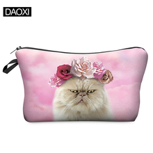 Travel Cosmetic Bag 2015 Hot-selling Women Brand Small Makeup Case 3D Printing Christmas Gift Roses Cat BHZB40