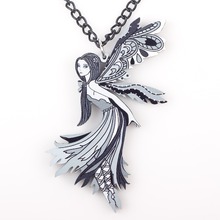 Bonsny Angel Fairy Doll Girls Pendant Acrylic Long Chain Dance Necklace Brand Fashion Jewelry For Women