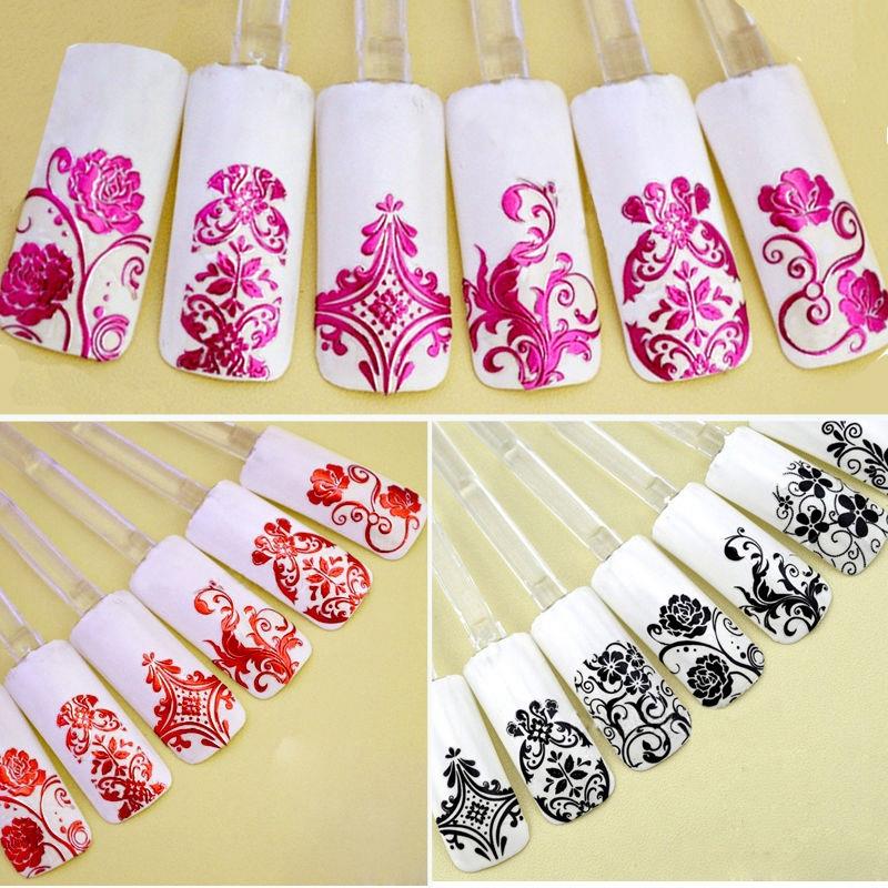 Top Nail 108 Design Gold Foil Flowers Stickers For Nails 6 Color Metal Bronzing Decal 3D