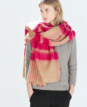 New Women Blanket black and white pink comfortable warm oversized tartan scarf wrap