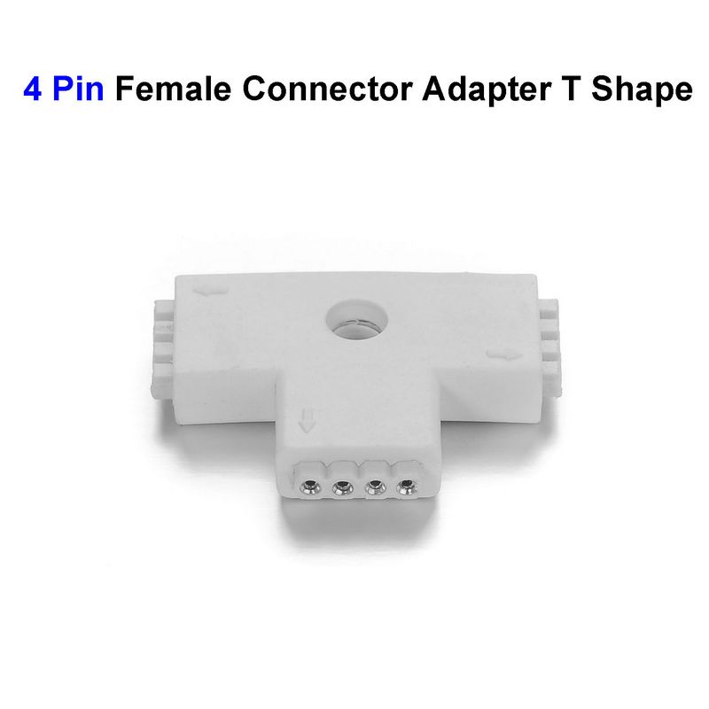 4 Pin 3 Way Female Connector Adapter T Shape For SMD 3528 5050 RGB LED Strip No Soldering