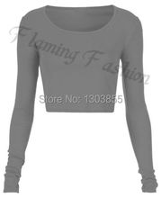 Fashion Sexy Womens Ladies Slim Long Sleeve Crop Top Crew Neck T Shirt Blouse 7Colors