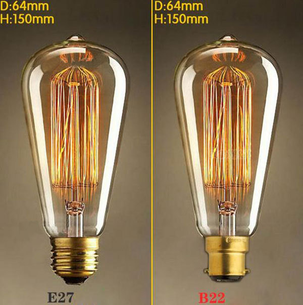 Wholesale Vintage Retro ST64 Tungsten110V/220V 40W E26,E27,B22 edison bulb Incandescent Light Bulbs Filament Lamp