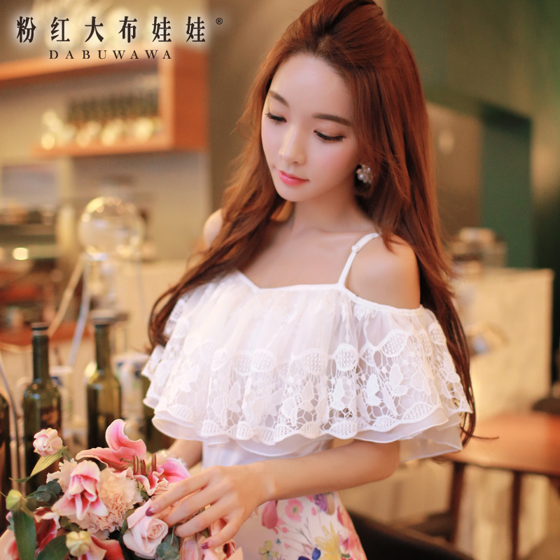 Female T-Shirt Pink Doll New Spring and summer 2015 T-shirts lace flounces bare shoulder two T-shirt jacket
