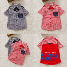 Newest Boys Button down Plaid Short Sleeve Shirts Tie Lapel Blouse Tops Age 0 3Y Free