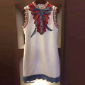 Famous Brand Vintage Casual Preppy Style Patch Sleeveless Stand Mini Sequin Embroidery Bow Short Black White
