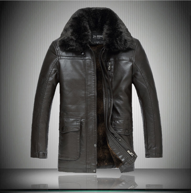 1203 Very Good Quality Men's Leather Jacket Winter Warm Coat 2014 large fur collar leather clothing xl-4xL 5xl 6XL 7xl