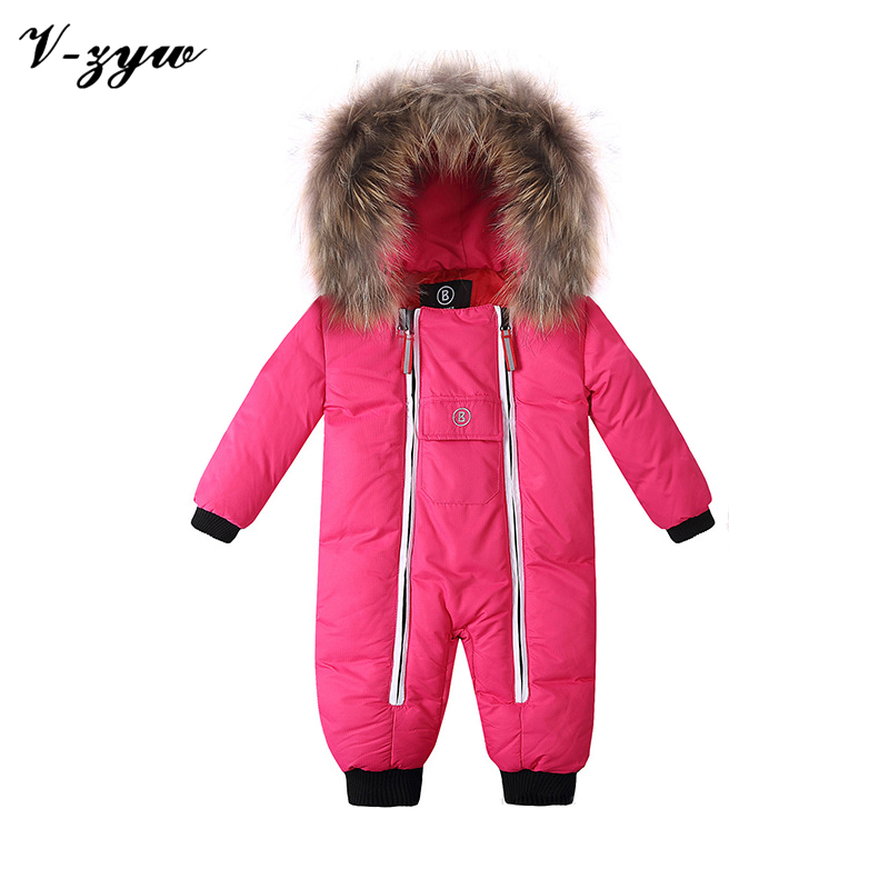 Winter Baby Romper Real Hair Zipper 2016 Russia 30 Brand Rompers Baby Snowsuit Clothes Warm Jumpsuit
