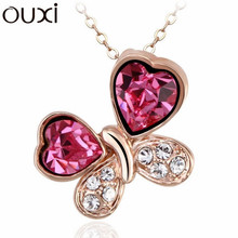 Big Coupon Discount Women Necklace Pendant Crystal Jewelry Collar Butterfly Jewlery Collares White Gold Plated OUXI