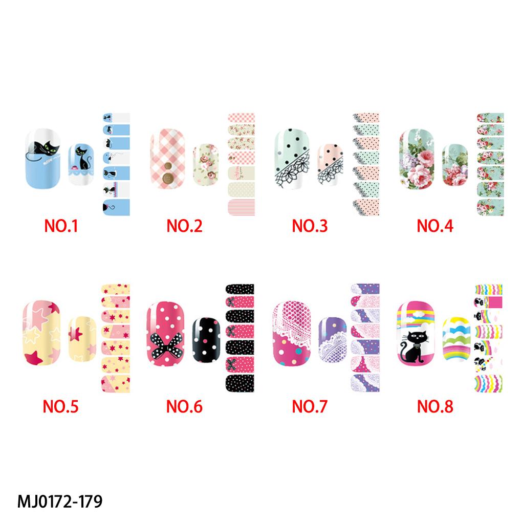 Colorful beautiful lovely cats and flowers patterns nail wraps sticker full self adhesive polish sticker decals