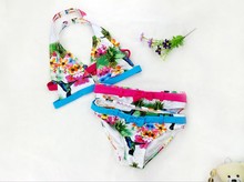 2016 Summer New Fashion Kids Biquini Infantil Girls Swimsuit Two Piece Split Beach Bikini Cute Flower Pattern Swimwear for Girls